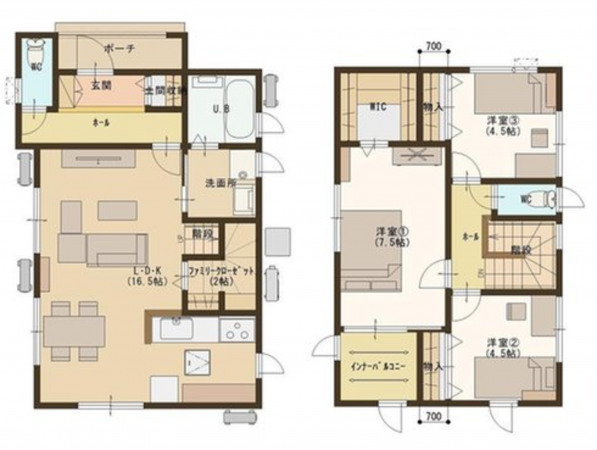 福山市日吉台、新築一戸建ての間取り画像です