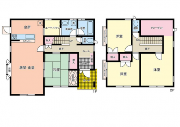 福山市日吉台、中古一戸建ての間取り画像です