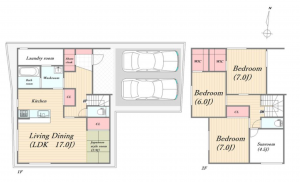 福山市南蔵王町、新築一戸建ての間取り画像です