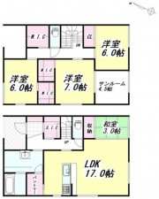 福山市伊勢丘、新築一戸建ての間取り画像です