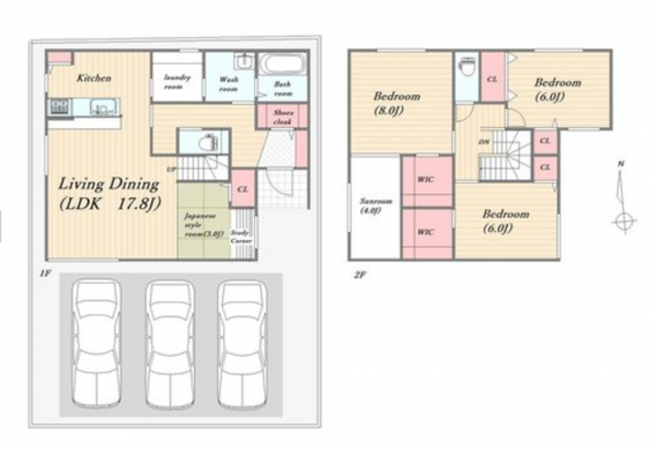 福山市奈良津町、新築一戸建ての間取り画像です
