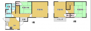 福山市東川口町、中古一戸建ての間取り画像です