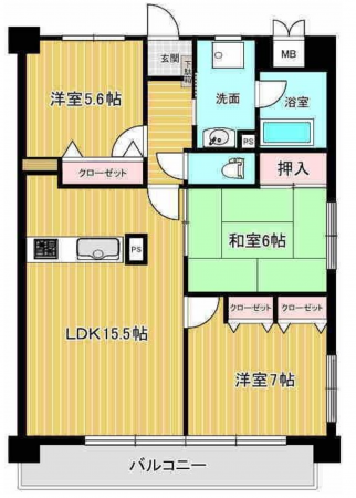 福山市東深津町、マンションの間取り画像です