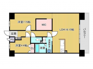 福山市西町、マンションの間取り画像です