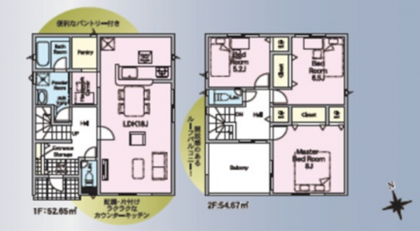 福山市新涯町、新築一戸建ての間取り画像です