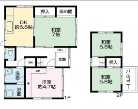 福山市南手城町、中古一戸建ての間取り画像です