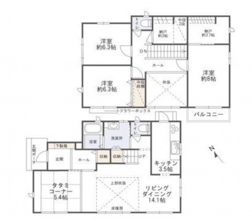 福山市明王台、中古一戸建ての間取り画像です
