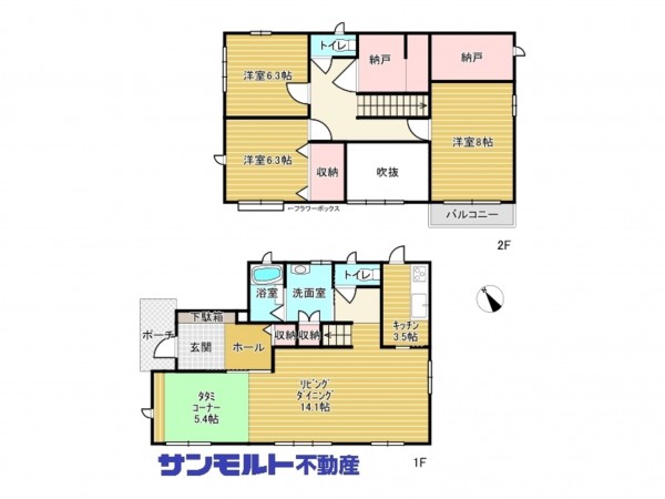 福山市明王台、中古一戸建ての間取り画像です
