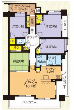 福山市入船町、マンションの間取り画像です