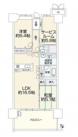 福山市緑町、マンションの間取り画像です