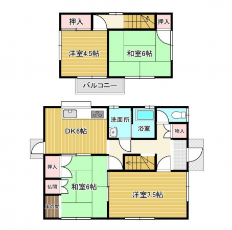 福山市日吉台、収益物件/住宅の間取り画像です