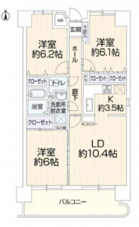 福山市日吉台、収益物件/マンションの間取り画像です