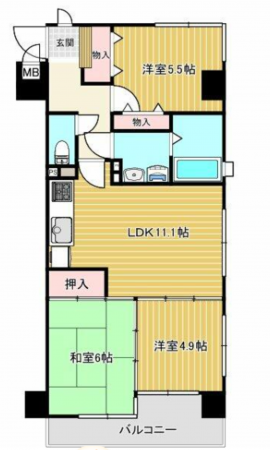 福山市南蔵王町、マンションの間取り画像です