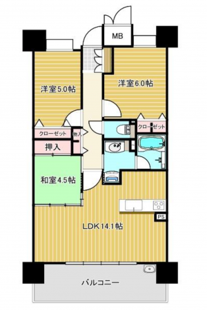 福山市南本庄、マンションの間取り画像です