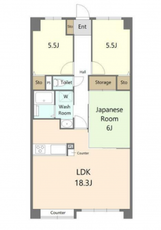 福山市引野町、マンションの間取り画像です