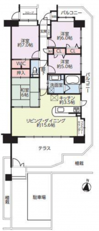 福山市北本庄、マンションの間取り画像です