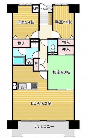 福山市引野町、マンションの間取り画像です