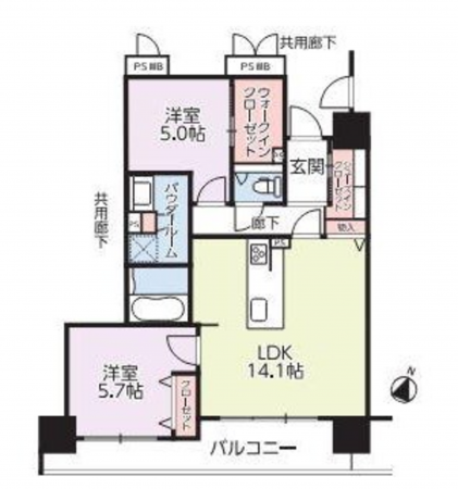 福山市三之丸町、マンションの間取り画像です
