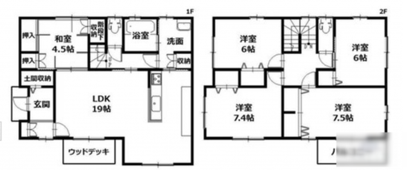 福山市新涯町、中古一戸建ての間取り画像です