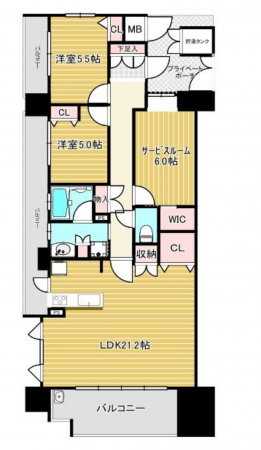 福山市野上町、マンションの間取り画像です