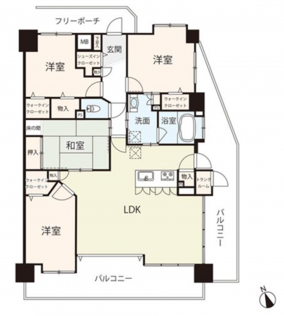 福山市北吉津町、マンションの間取り画像です