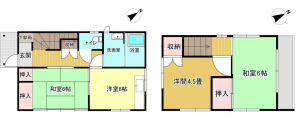福山市東川口町、中古一戸建ての間取り画像です