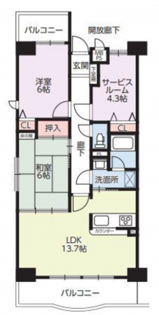 福山市霞町、マンションの間取り画像です