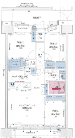 福山市東桜町、マンションの間取り画像です