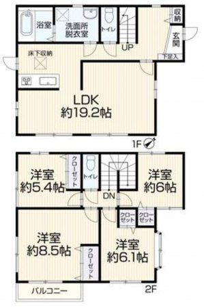 福山市幕山台、中古一戸建ての間取り画像です