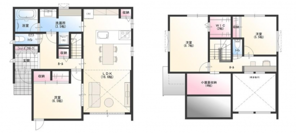 福山市大門町大門、新築一戸建ての間取り画像です
