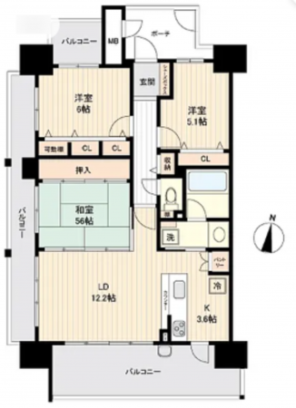 福山市東町、マンションの間取り画像です
