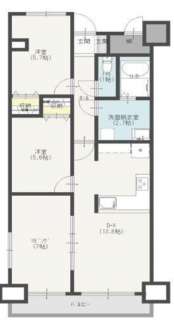 福山市日吉台、マンションの間取り画像です