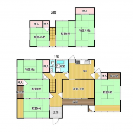 福山市山手町、中古一戸建ての間取り画像です