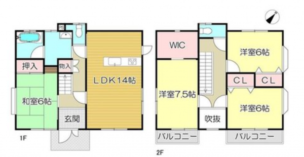 福山市引野町、中古一戸建ての間取り画像です