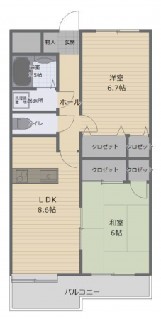 福山市多治米町、マンションの間取り画像です