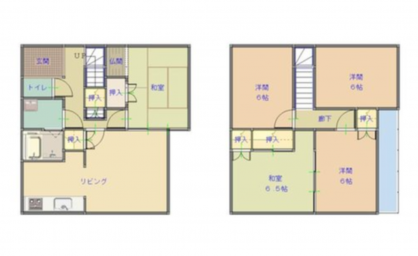 福山市大谷台、中古一戸建ての間取り画像です