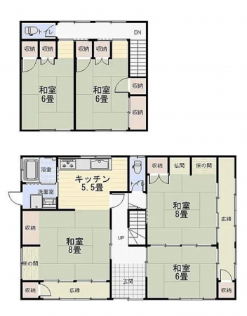 福山市緑陽町、中古一戸建ての間取り画像です