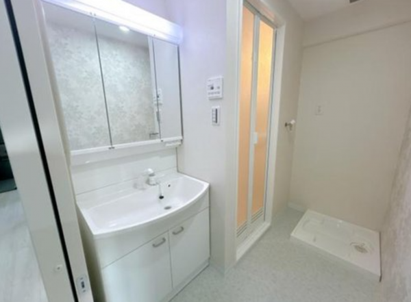 福山市沖野上町、マンションの洗面画像です