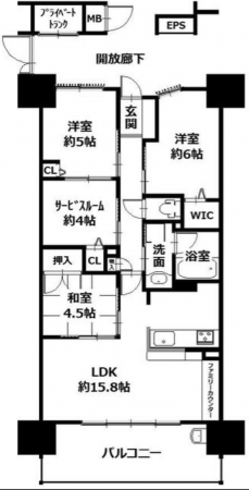 福山市引野町、マンションの間取り画像です