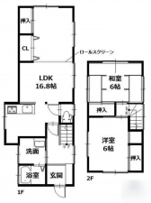福山市水呑町、中古一戸建ての間取り画像です