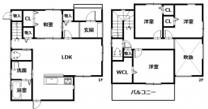 福山市新涯町、中古一戸建ての間取り画像です