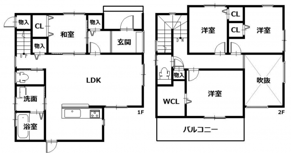 福山市新涯町、中古一戸建ての間取り画像です