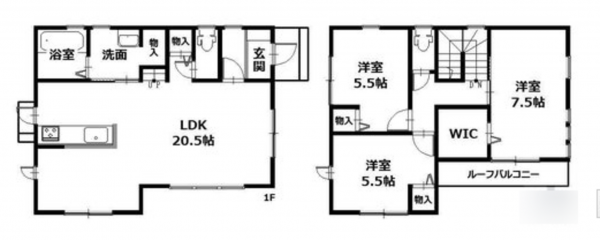 福山市新涯町、中古一戸建ての間取り画像です