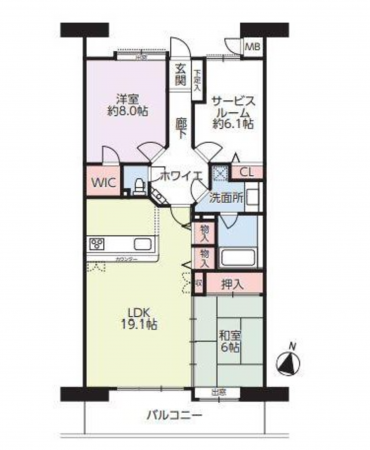 福山市西桜町、マンションの間取り画像です