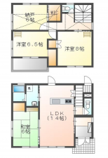 福山市新涯町、中古一戸建ての間取り画像です