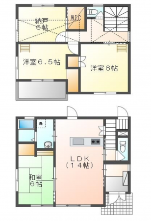 福山市新涯町、中古一戸建ての間取り画像です