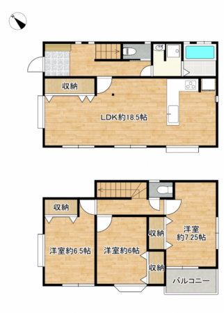 福山市新涯町、中古一戸建ての間取り画像です