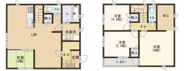 福山市新涯町、中古一戸建ての間取り画像です