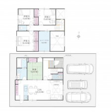 福山市北吉津町、新築一戸建ての間取り画像です