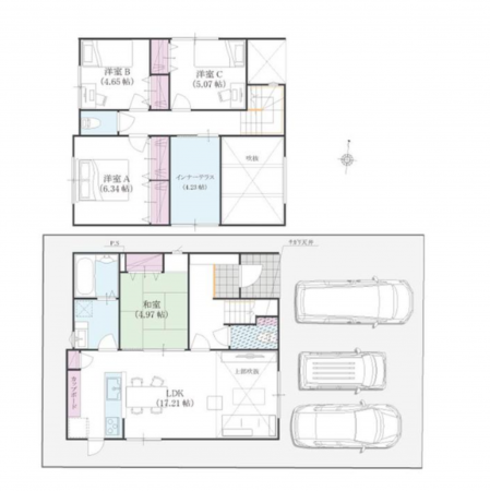 福山市北吉津町、新築一戸建ての間取り画像です